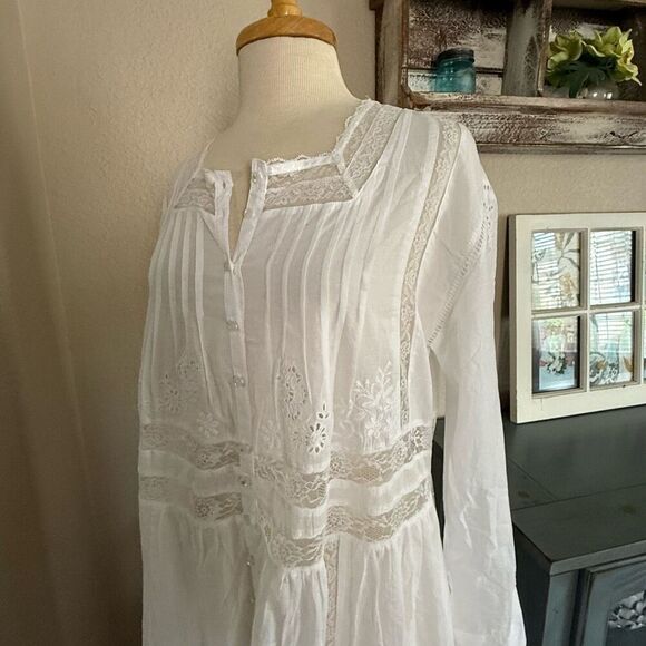 NWT Free People Womens Button Front Long Sleeve Keepsake Maxi Top Ivory Medium - Picture 8 of 13